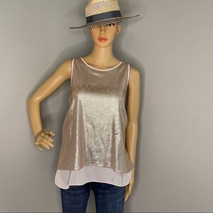 Jennifer Lopez Sleeveless Rose Gold Sequin Drop-Tail Hem Tank Size Large